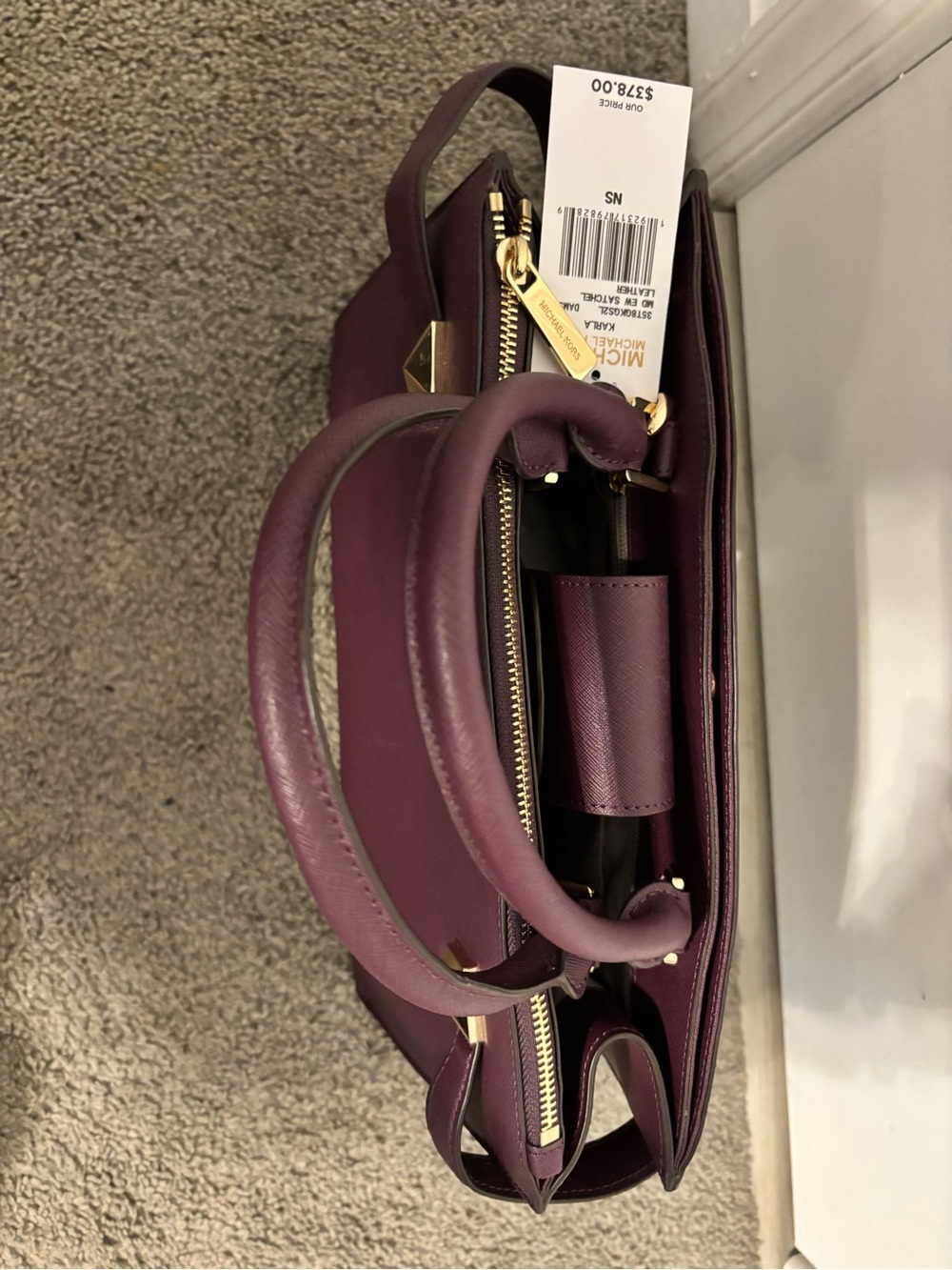 Michael Kors Plum Karla Saffiano Satchel with Gold Hardware Brand NWTs - Picture 9 of 13